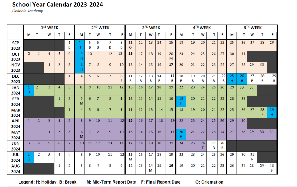 20232024 School Year Calendar Oakdale Academy